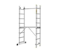 DRABEST PRO Scala 3in1 in Alluminio, Ponteggio, Scala Pieghevole Multiuso con Piattaforma e Gancio per Secchio, Regolabile in Altezza, 2x8 Gradini