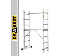 DRABEST PRO Scala 3in1 in Alluminio - Ponteggio, Scala Pieghevole, Scala Multiuso con Piattaforma di Lavoro E Gancio Per Secchio - Regolabile in Altezza, Pieghevole - 2x7 Gradini