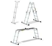 DRABEST Pro Scaletta da Lavoro in Alluminio 4x3 Gradini - Configurazione Multipla - Scaletta a 3 Gradini - Scaletta Leggera in Alluminio - Scala Pieghevole - Portata 150 Kg - 25x95x35cm 15,1kg