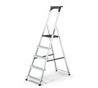 Drabest PRO SERIES LADDERS Scala in alluminio a 5 gradini per uso domestico 150 kg - Scala con piedini antiscivolo e piattaforma per lavoro multiuso - 45 x 168 x 12 cm