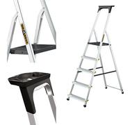 DRABEST SCALETTE SERIE PRO Scaletta in Alluminio Scaletta Domestica a 5 Gradini 150kg - Scaletta in Alluminio con Piedini Antiscivolo e Piattaforma per Scale da Lavoro - Scale Multiuso - 45x168x12cm