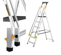 DRABEST PRO SERIES - Scala pieghevole a 6 gradini, in alluminio, con corrimano di sicurezza e piattaforma di lavoro, scala a 6 gradini, capacità 150 kg, scala multiuso, 48 x 193 x 12 cm