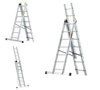 DRABEST PRO SERIES Scaletta pieghevole in alluminio, 3 x 7, con struttura a pressione, multiuso, a tre sezioni, capacità di carico 150 kg, scala in alluminio, gradino pieghevole, 45 x 409 x 15 cm