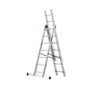 DRABEST PRO SERIES Scaletta pieghevole in alluminio, 3 x 7, struttura a pressione, multiuso, a tre sezioni, 150 kg, 45 x 409 x 15 cm