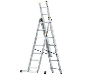 DRABEST PRO SERIES Scaletta pieghevole in alluminio, 3 x 7, struttura a pressione, multiuso, a tre sezioni, 150 kg, 45 x 409 x 15 cm