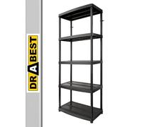 DRABEST Scaffale in plastica a 5 livelli - Scaffali per riporre gli oggetti - Scaffali per dispensa in plastica - Scaffali per garage e cantina - 180x74x40 cm 50 kg per ripiano
