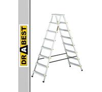 Drabest Scala a 8 Gradini in Alluminio Bifacciale per Uso Domestico - Portata 125kg - Con Piattaforma da Lavoro - Multiuso - 53x179x16cm