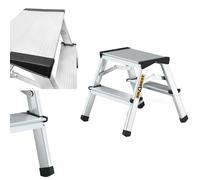Drabest Scaletta Scaletta Domestica a 2 Gradini a Doppia Faccia 125kg - Scaletta in Alluminio con Piedini Antiscivolo e Piattaforma per Scala da Lavoro - Scale Multiuso - 39x41x20cm