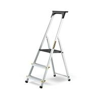 DRABEST SCALETTE SERIE PRO Scaletta in Alluminio Scaletta Domestica a 3 Gradini 150kg - Scaletta in Alluminio con Piedini Antiscivolo e Piattaforma per Scala da Lavoro - Scale Multiuso - 40x121x12cm