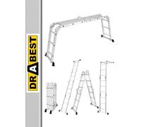 DRABEST Scala Articolata in Alluminio, Pieghevole, Multifunzionale 4x3 + PIATTAFORMA - Carico Massimo 125kg - Alluminio - Struttura Stabile e Resistente - 0,33x0,9x0,25m