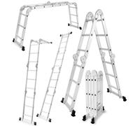 DRABEST Scala Articolata in Alluminio, Pieghevole, Multifunzionale 4x3 - Stabile e Multifunzionale - Carico Massimo 125kg - Alluminio - 0,33x0,98x0,25m