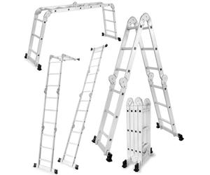 DRABEST Scala Articolata in Alluminio, Pieghevole, Multifunzionale 4x3 - Stabile e Multifunzionale - Carico Massimo 125kg - Alluminio - 0,33x0,98x0,25m