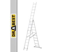 DRABEST Scala Base in Alluminio per Casa a 3 Elementi - Scaletta 3x10 Gradini - Scaletta Leggera in Alluminio - Scala Pieghevole per Casa - Portata 150 Kg - 45x270x16cm