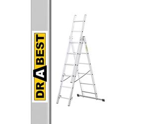 DRABEST Scala Base in Alluminio per Casa a 3 Elementi - Scaletta 3x6 Gradini - Scaletta Leggera in Alluminio - Scala Pieghevole per Casa - Portata 150 Kg - 46x165x13cm