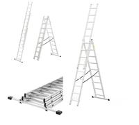 DRABEST Scala Base in Alluminio per Casa a 3 Elementi - Scaletta 3x9 Gradini - Scaletta Leggera in Alluminio - Scala Pieghevole per Casa - Portata 150 Kg - 46x246x16cm