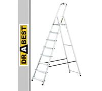 Drabest Scala Domestica in Alluminio a 8 Gradini Portata 125kg - Scaletta con Guida di Sicurezza e Piattaforma per Scale da Lavoro - Scale Multiuso - Scaletta a 8 Gradini - 52x237x12cm