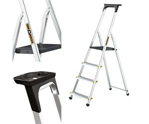 DRABEST Scala Pieghevole Alluminio 4 gradini Scala per Casa Multiuso Portata max 150 kg Scaletta Certificata Gancio gratuito