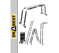 DRABEST Scala Pieghevole Universale Multifunzionale Articolata 4x3 Gradini + PIATTAFORMA - Alluminio + Acciaio - Carico Massimo 125kg - 0,32x0,89x0,25m