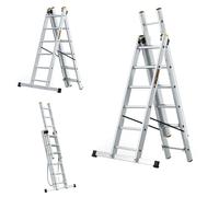 DRABEST SCALETTE SERIE PRO 3x6 Scala Multiuso a Tre Sezioni Pressopiegata in Alluminio 150kg - Scaletta in Alluminio - Scaletta Multiuso - Scaletta Pieghevole Pieghevole - 45x345x16cm