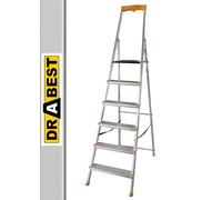 DRABEST - Scaletta pieghevole a 6 gradini - Scaletta in alluminio - Scaletta pieghevole con portautensili e gradini larghi 120 mm, antiscivolo - Capacità di carico fino a 150 kg