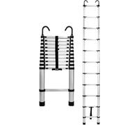 Drabest Scaletta Telescopica in Alluminio con Ganci di Fissaggio, 11 Gradini, Altezza Massima 3,2 m - Scala Allungabile e Pieghevole, Multifunzionale, Leggera e Compatta