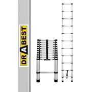 Drabest Scaletta Telescopica in Alluminio con Ganci di Fissaggio, 11 Gradini, Altezza Massima 3,2 m - Scala Allungabile e Pieghevole, Multifunzionale, Leggera e Compatta