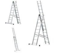 DRABEST SCALETTE SERIE PRO Scala Trasformabile Tripla Scala in Alluminio 3x9 Gradini Pieghevole max 150 kg Gancio Gratuito