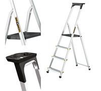 DRABEST SCALETTE SERIE PRO Scaletta in Alluminio Scaletta Domestica a 4 Gradini 150kg - Scaletta in Alluminio con Piedini Antiscivolo e Piattaforma per Scale da Lavoro - Scale Multiuso - 43x145x12cm