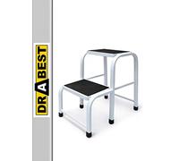 DRABEST - Sgabello con 2 gradini in alluminio, superficie antiscivolo, portata 150 kg - Ideale per casa, officina e lavori domestici