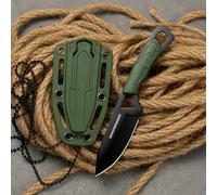 DRACHENADER Coltello da collo 42a coltello a due mani EDC mini coltello Fulltang con lama lunga 6,9 cm e fodero in ABS, lama nera + manico verde