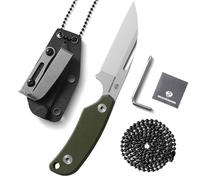 DRACHENADER Coltello outdoor, acciaio D2, lama a zampa di pecora a codolo pieno da 7,6 cm, mini coltello da collo con fodero in Kydex, catena a sfera, clip per cintura,