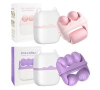 DRADERCH Set di 2 Rulli di Ghiaccio per Viso e Occhi, 2-in-1 Ice Roller Viso, Massaggiatore facciale a Freddo con Custodia, Rullo Ghiaccio contro Occhiaie e Gonfiori, Rassodamento Viso (Rosa, Viola)