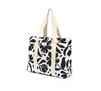 DRAEGER PARIS 1886 - Borsa da donna con motivo floreale - Borsa in cotone spesso - Collezione Office Chic - Elegante, Pratica e Qualsiasi occasione - Indossata spalla - Nero & Avorio