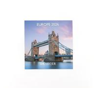 DRAEGER PARIS 1886 - Grande calendario da parete 28 x 29 cm 2026 - Tema Europa - 12 mesi - Carta FSC - Illustrazioni staccabili
