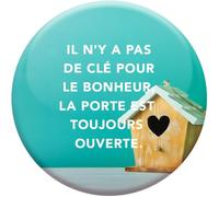 DRAEGER PARIS 1886 - Magnete magnetico quadrato 6,5 x 6,5 cm - Messaggio stimolante Non c'è chiave per la felicità, la porta è sempre aperta - Decorazione da parete positiva per casa o ufficio