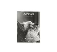 DRAEGER PARIS 1886 - Piccolo calendario da parete 13 x 18 cm 2026 - Tema gatti in bianco e nero - 12 mesi - Carta FSC - Illustrazioni staccabili