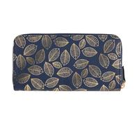 DRAEGER PARIS 1886 Portafoglio da Donna, con Foglie Dorate, Colore: Blu, 18,5 x 10 x 2,5 cm