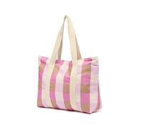 DRAEGER PARIS 1886 - Tote Bag donna a quadretti a quadretti - Borsa a tracolla in cotone spesso - Collezione Office Chic - Elegante, Pratica e Qualsiasi occasione - Indossata spalla - Nude, Tortora e