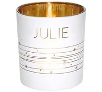 Draeger Paris - Portacandela con nome JULIE, in vetro bianco e oro, H8 x L 7,5 cm