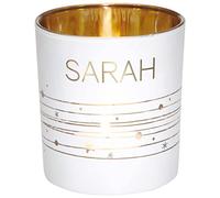 Draeger Paris - Portacandela con nome SARAH, in vetro bianco e oro, H8 x L 7,5 cm