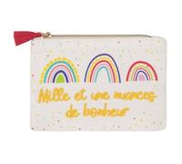 Draeger Paris - Portamonete "Bonheur", 100% cotone, con zip e pompon, 12 x 9,5 cm