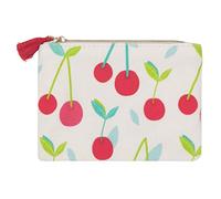 Draeger Paris - Portamonete con stampa ciliegie, 100% cotone, con zip e pompon, 12 x 9,5 cm