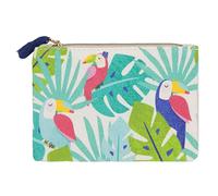 Draeger Paris - Portamonete stampato Toucans, 100% cotone, con zip e pompon, 12 x 9,5 cm