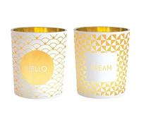 Draeger Paris - Set di 2 portacandele HELLO / DREAM, in vetro bianco e oro, H 6,5 x L 4,5 cm