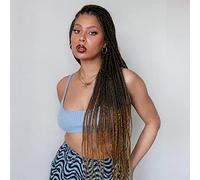 Drag Queen Black Ombre parrucca frontale in pizzo marrone medio Afro America, fatta a mano, trecce sintetiche capelli lunghi Cosplay parrucche per donne
