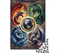 Draghi mistici dei quattro elementi Puzzle 1000 Pezzi Gioco di Puzzle 1000 Pezzi Carta per Adulti Scenario mondiale fantasy Relax Famiglia Attività Decorazione Regalo Festivo 38x26cm/1000pcs