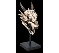 Draghi Teschio Su Supporto Fantasy Gothic Decorazione Testa di Drago 33cm