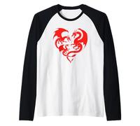 Drago A Forma di Cuore Creatura Mitica Draghi Maglia con Maniche Raglan