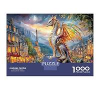 Drago a Parigi Puzzle da Assemblare Carta Resistente Drago sopra la Città Magica Decorazione per Casa Rilassante e Antistress 38x26cm/1000pezzi