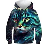 Drago Acquerello Manica Lunga Bambini Stampa 3D Ragazzi Felpa Moda Casual Felpa con Cappuccio Bambini Felpe con Cappuccio Autunno Pullover, Black-Cat Colorful4, 11-13 Years